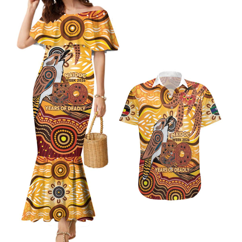 Kookaburra Australia NAIDOC Week 2026 Couples Matching Mermaid Dress and Hawaiian Shirt 50 Years Deadly Indigenous Art