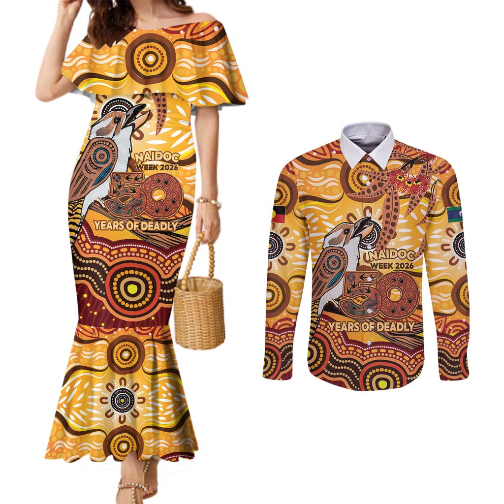 Kookaburra Australia NAIDOC Week 2026 Couples Matching Mermaid Dress and Long Sleeve Button Shirt 50 Years Deadly Indigenous Art