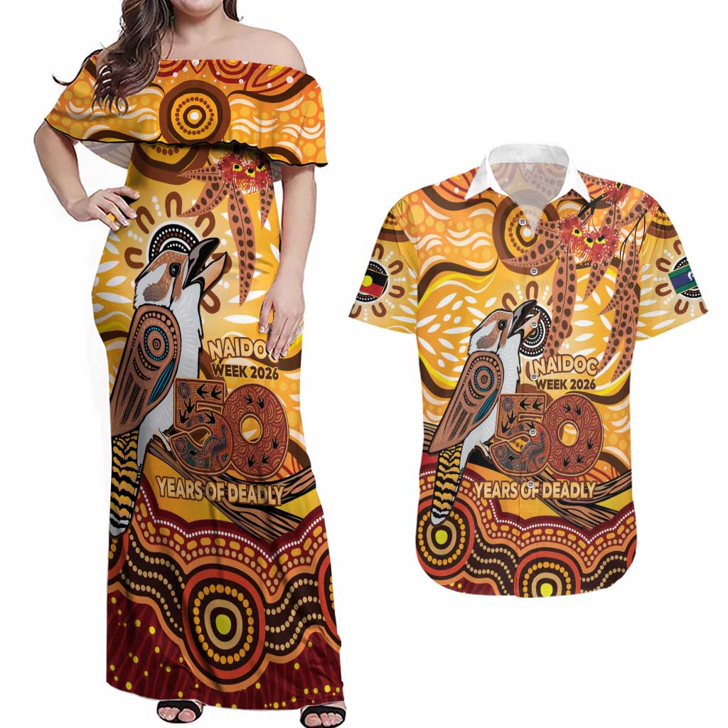 Kookaburra Australia NAIDOC Week 2026 Couples Matching Off Shoulder Maxi Dress and Hawaiian Shirt 50 Years Deadly Indigenous Art