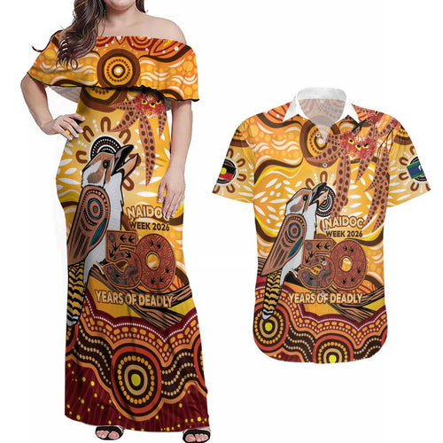 Kookaburra Australia NAIDOC Week 2026 Couples Matching Off Shoulder Maxi Dress and Hawaiian Shirt 50 Years Deadly Indigenous Art