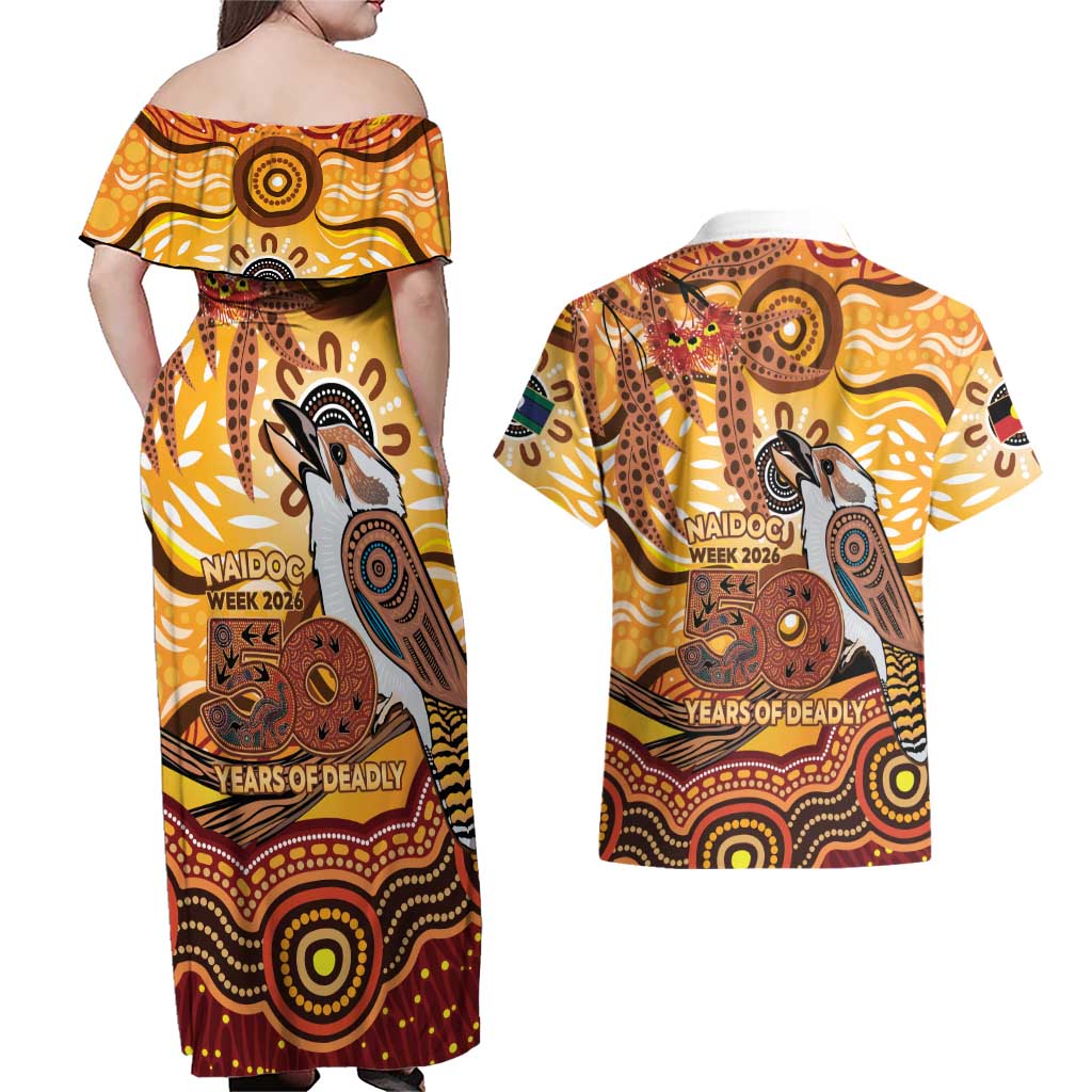 Kookaburra Australia NAIDOC Week 2026 Couples Matching Off Shoulder Maxi Dress and Hawaiian Shirt 50 Years Deadly Indigenous Art