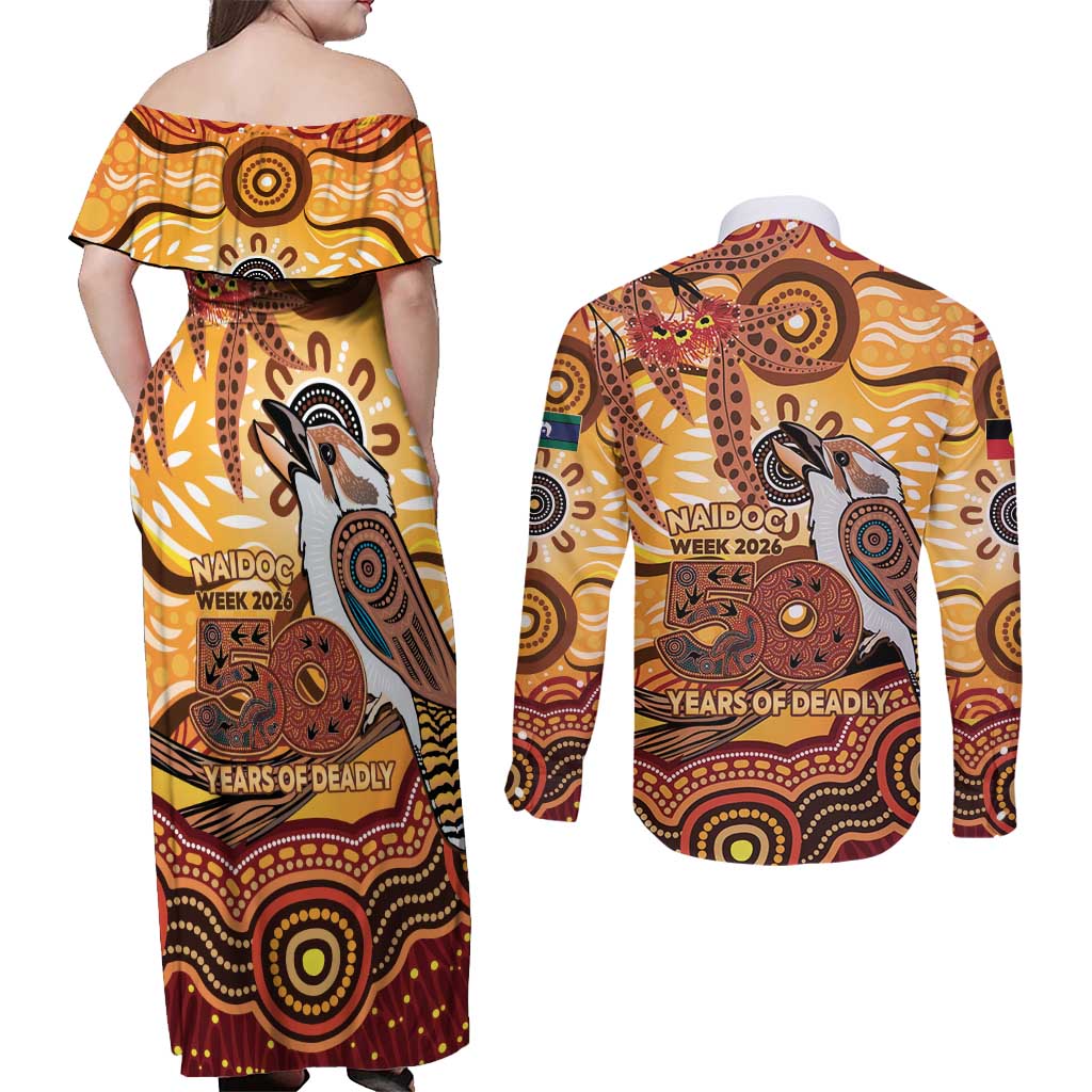 Kookaburra Australia NAIDOC Week 2026 Couples Matching Off Shoulder Maxi Dress and Long Sleeve Button Shirt 50 Years Deadly Indigenous Art