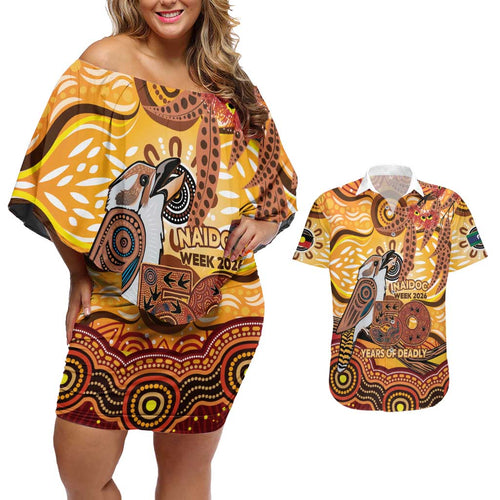 Kookaburra Australia NAIDOC Week 2026 Couples Matching Off Shoulder Short Dress and Hawaiian Shirt 50 Years Deadly Indigenous Art