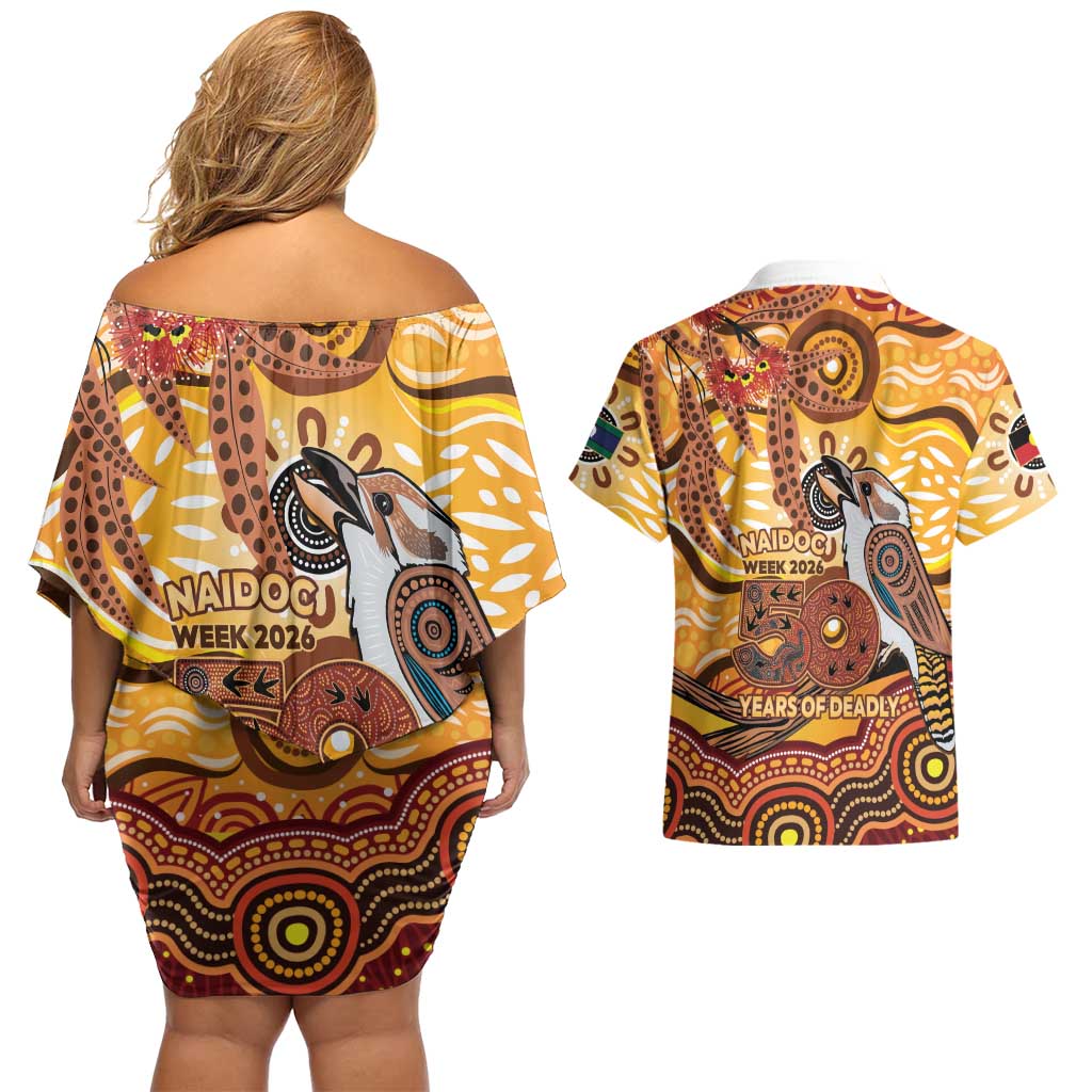 Kookaburra Australia NAIDOC Week 2026 Couples Matching Off Shoulder Short Dress and Hawaiian Shirt 50 Years Deadly Indigenous Art
