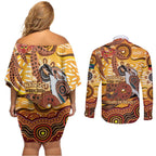 Kookaburra Australia NAIDOC Week 2026 Couples Matching Off Shoulder Short Dress and Long Sleeve Button Shirt 50 Years Deadly Indigenous Art