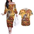 Kookaburra Australia NAIDOC Week 2026 Couples Matching Off The Shoulder Long Sleeve Dress and Hawaiian Shirt 50 Years Deadly Indigenous Art