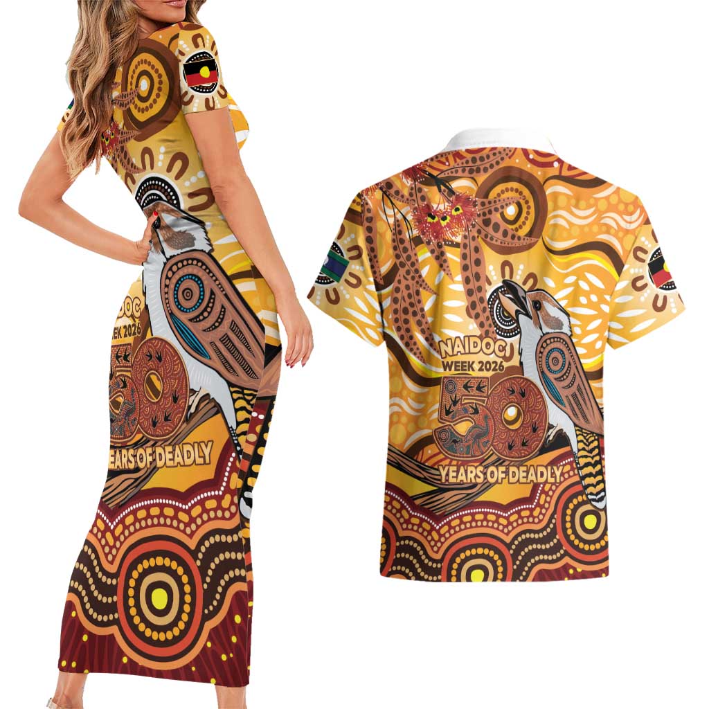 Kookaburra Australia NAIDOC Week 2026 Couples Matching Short Sleeve Bodycon Dress and Hawaiian Shirt 50 Years Deadly Indigenous Art