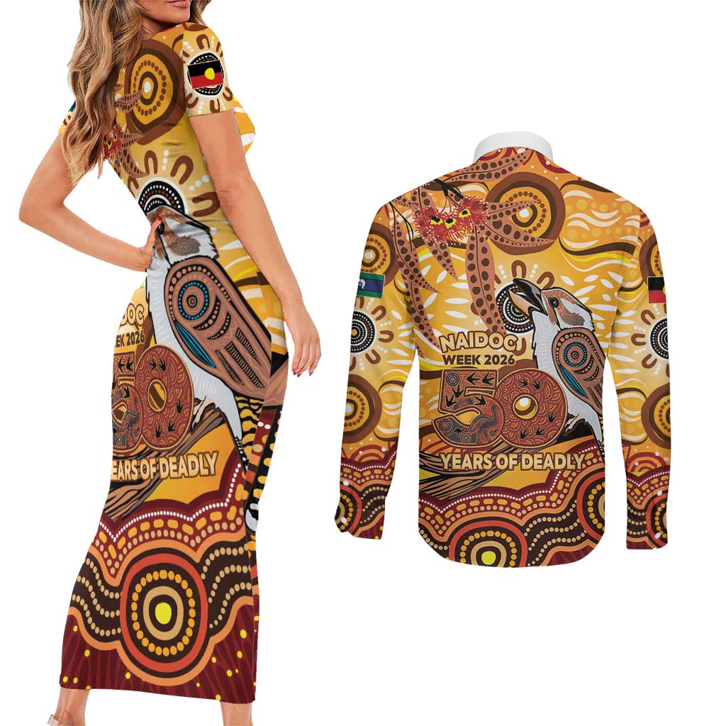 Kookaburra Australia NAIDOC Week 2026 Couples Matching Short Sleeve Bodycon Dress and Long Sleeve Button Shirt 50 Years Deadly Indigenous Art