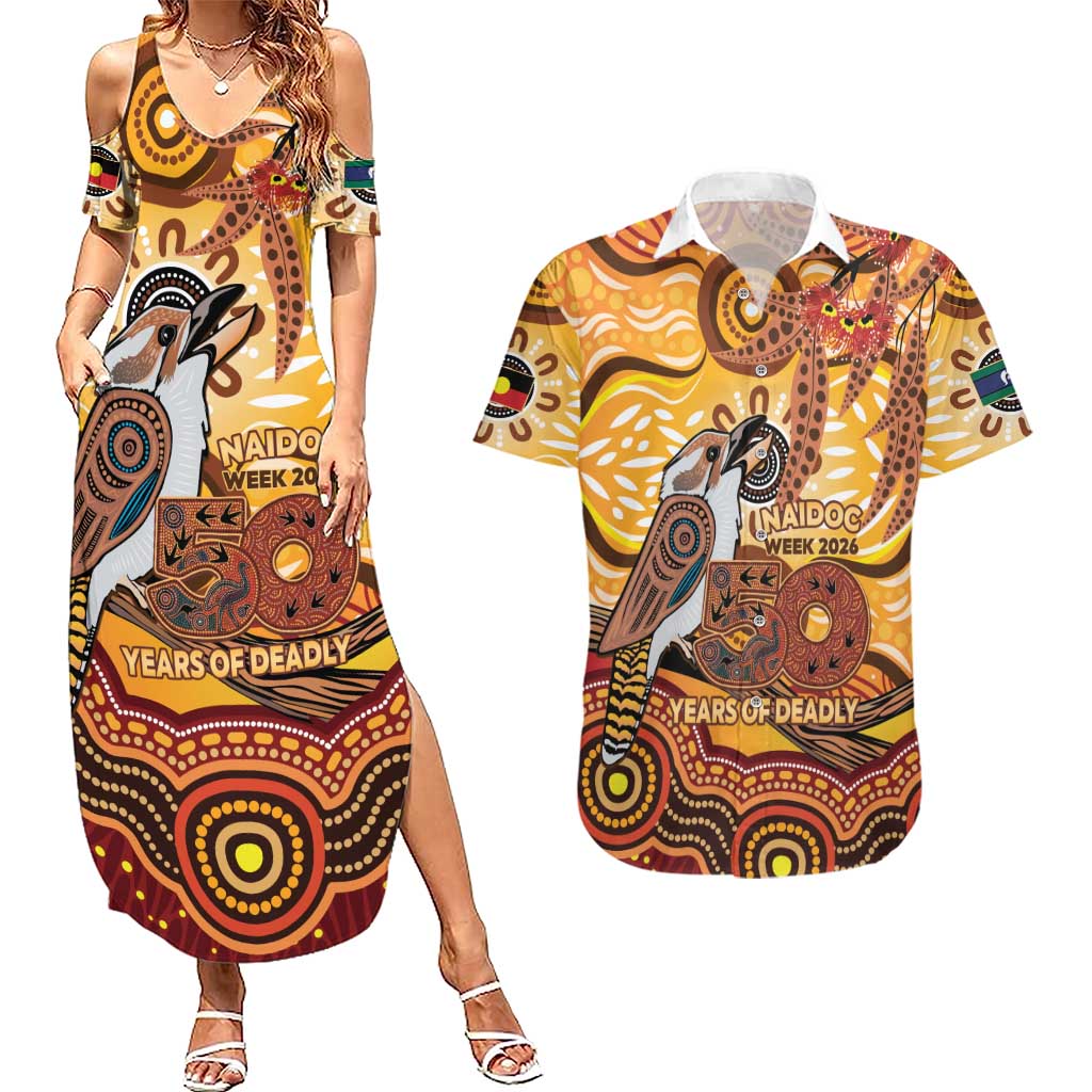 Kookaburra Australia NAIDOC Week 2026 Couples Matching Summer Maxi Dress and Hawaiian Shirt 50 Years Deadly Indigenous Art