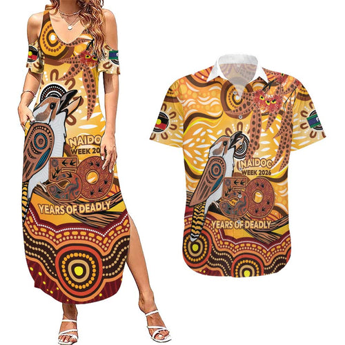 Kookaburra Australia NAIDOC Week 2026 Couples Matching Summer Maxi Dress and Hawaiian Shirt 50 Years Deadly Indigenous Art