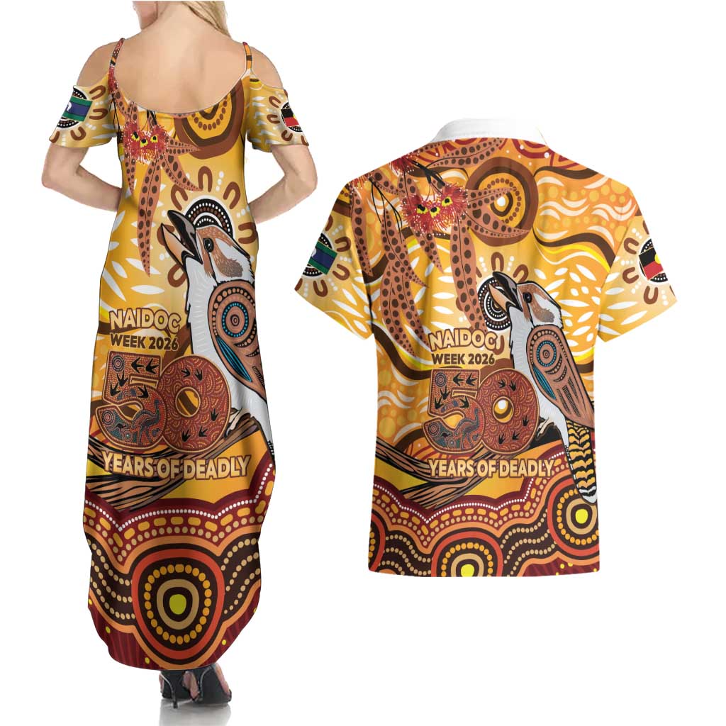 Kookaburra Australia NAIDOC Week 2026 Couples Matching Summer Maxi Dress and Hawaiian Shirt 50 Years Deadly Indigenous Art