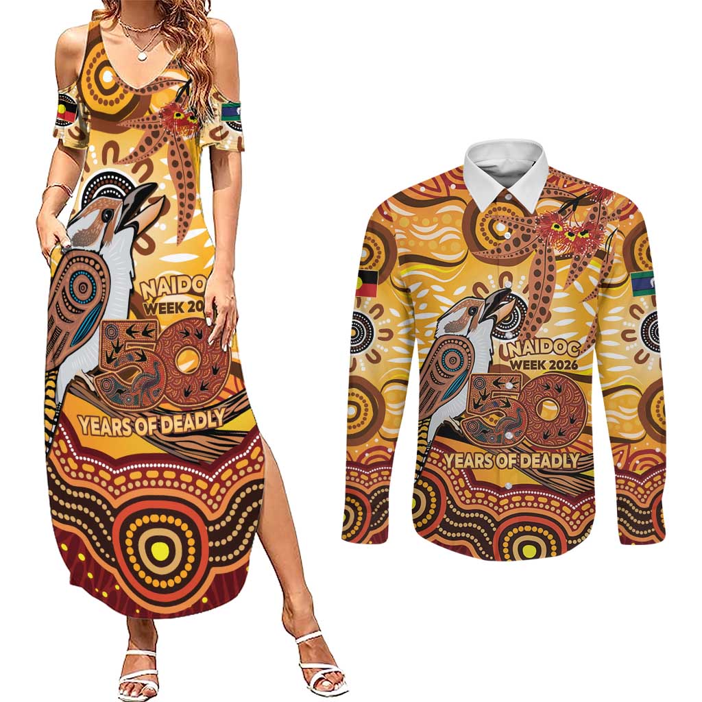 Kookaburra Australia NAIDOC Week 2026 Couples Matching Summer Maxi Dress and Long Sleeve Button Shirt 50 Years Deadly Indigenous Art