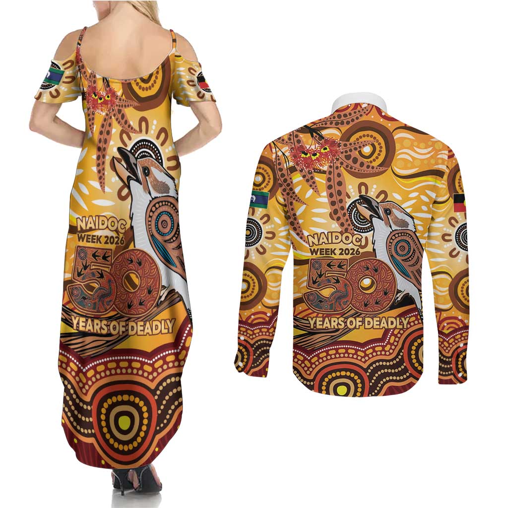 Kookaburra Australia NAIDOC Week 2026 Couples Matching Summer Maxi Dress and Long Sleeve Button Shirt 50 Years Deadly Indigenous Art