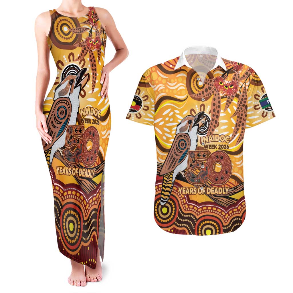 Kookaburra Australia NAIDOC Week 2026 Couples Matching Tank Maxi Dress and Hawaiian Shirt 50 Years Deadly Indigenous Art