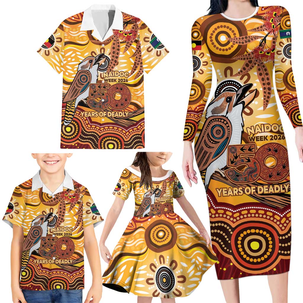 Kookaburra Australia NAIDOC Week 2026 Family Matching Long Sleeve Bodycon Dress and Hawaiian Shirt 50 Years Deadly Indigenous Art