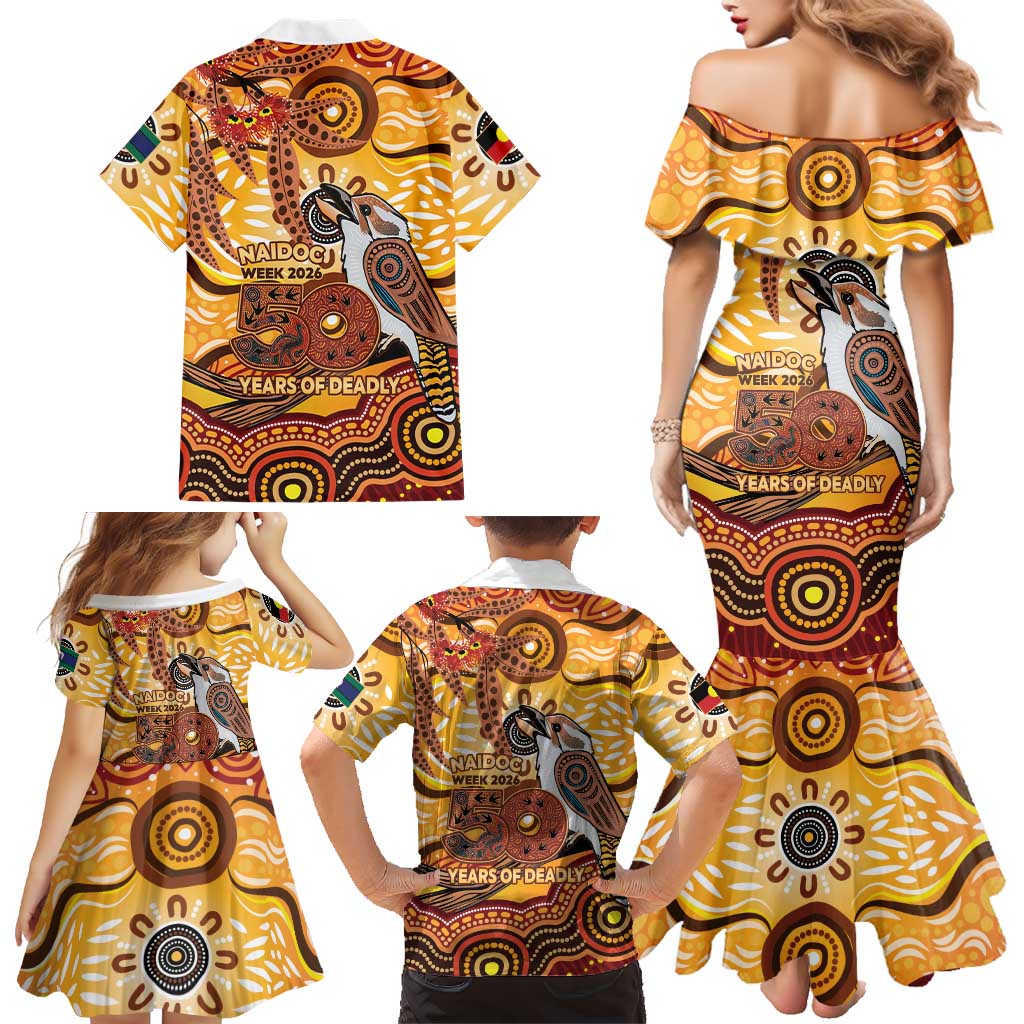 Kookaburra Australia NAIDOC Week 2026 Family Matching Mermaid Dress and Hawaiian Shirt 50 Years Deadly Indigenous Art