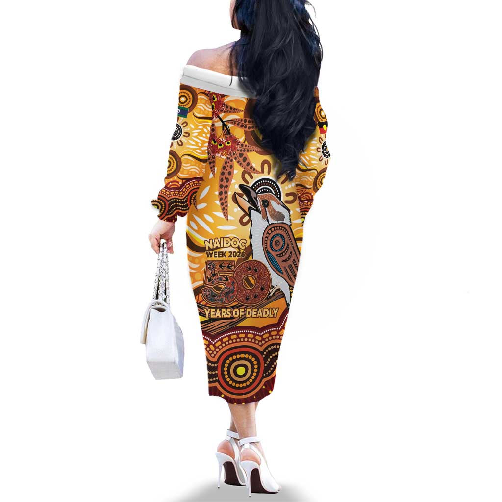 Kookaburra Australia NAIDOC Week 2026 Family Matching Off The Shoulder Long Sleeve Dress and Hawaiian Shirt 50 Years Deadly Indigenous Art