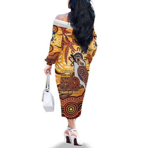 Kookaburra Australia NAIDOC Week 2026 Family Matching Off The Shoulder Long Sleeve Dress and Hawaiian Shirt 50 Years Deadly Indigenous Art