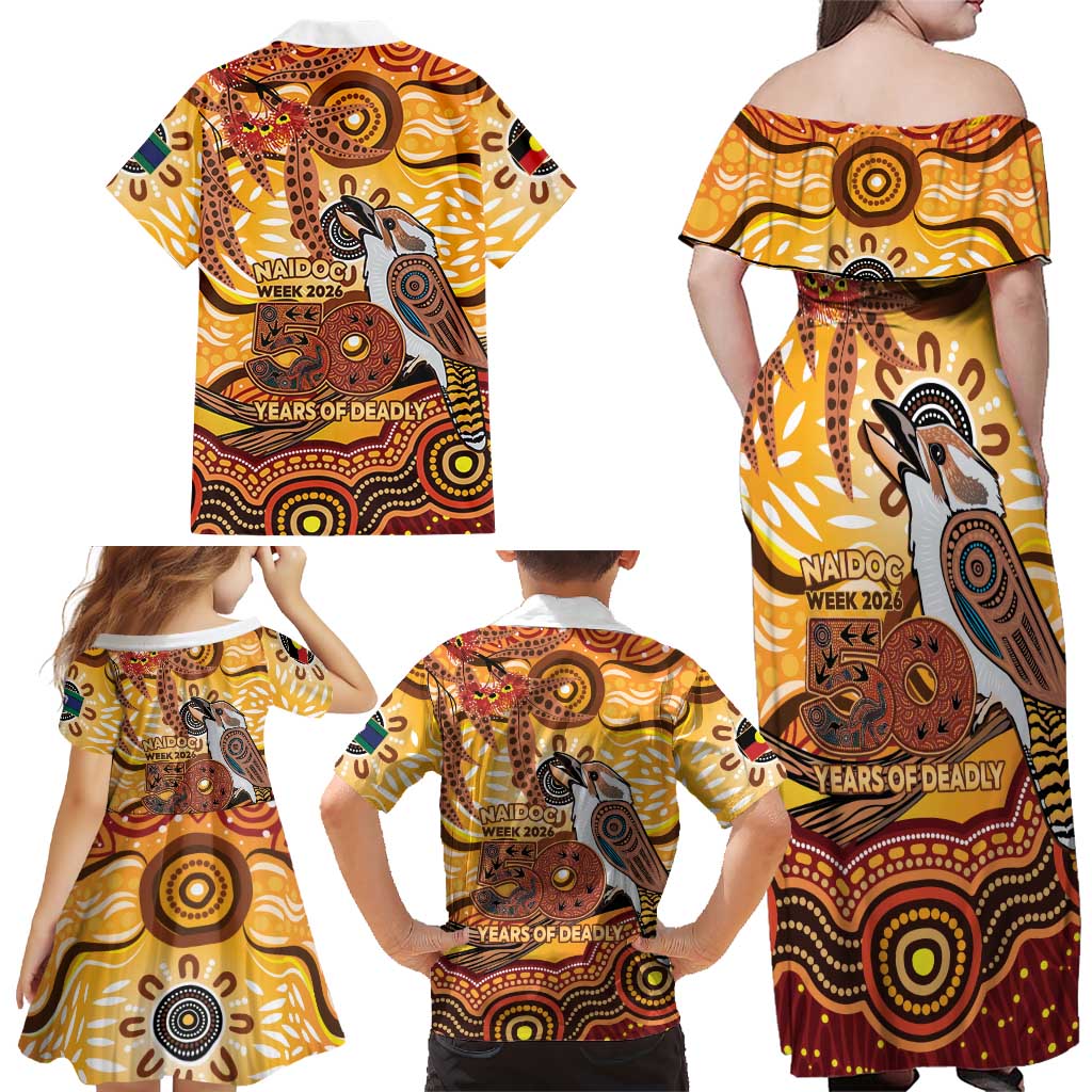Kookaburra Australia NAIDOC Week 2026 Family Matching Off Shoulder Maxi Dress and Hawaiian Shirt 50 Years Deadly Indigenous Art