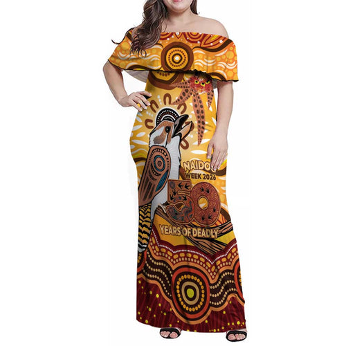 Kookaburra Australia NAIDOC Week 2026 Family Matching Off Shoulder Maxi Dress and Hawaiian Shirt 50 Years Deadly Indigenous Art