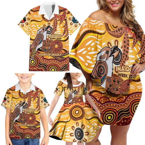 Kookaburra Australia NAIDOC Week 2026 Family Matching Off Shoulder Short Dress and Hawaiian Shirt 50 Years Deadly Indigenous Art