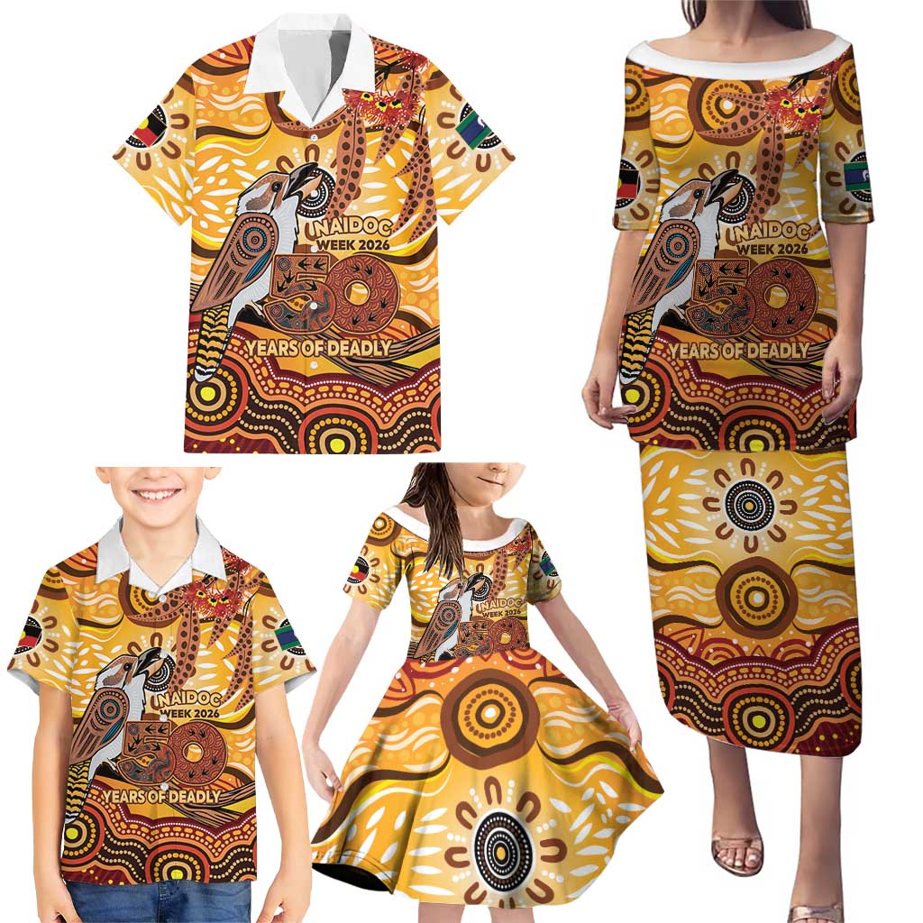 Kookaburra Australia NAIDOC Week 2026 Family Matching Puletasi and Hawaiian Shirt 50 Years Deadly Indigenous Art