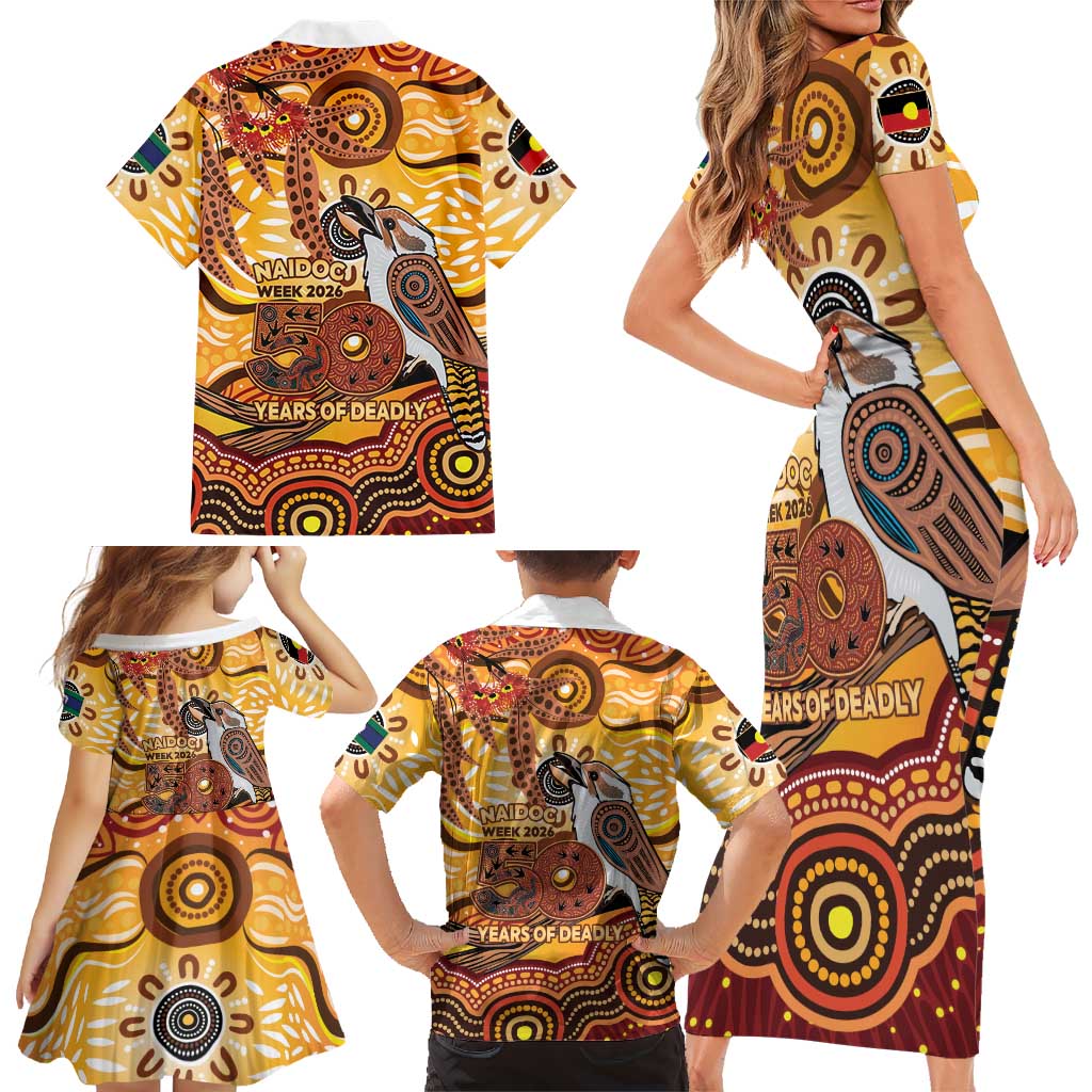 Kookaburra Australia NAIDOC Week 2026 Family Matching Short Sleeve Bodycon Dress and Hawaiian Shirt 50 Years Deadly Indigenous Art