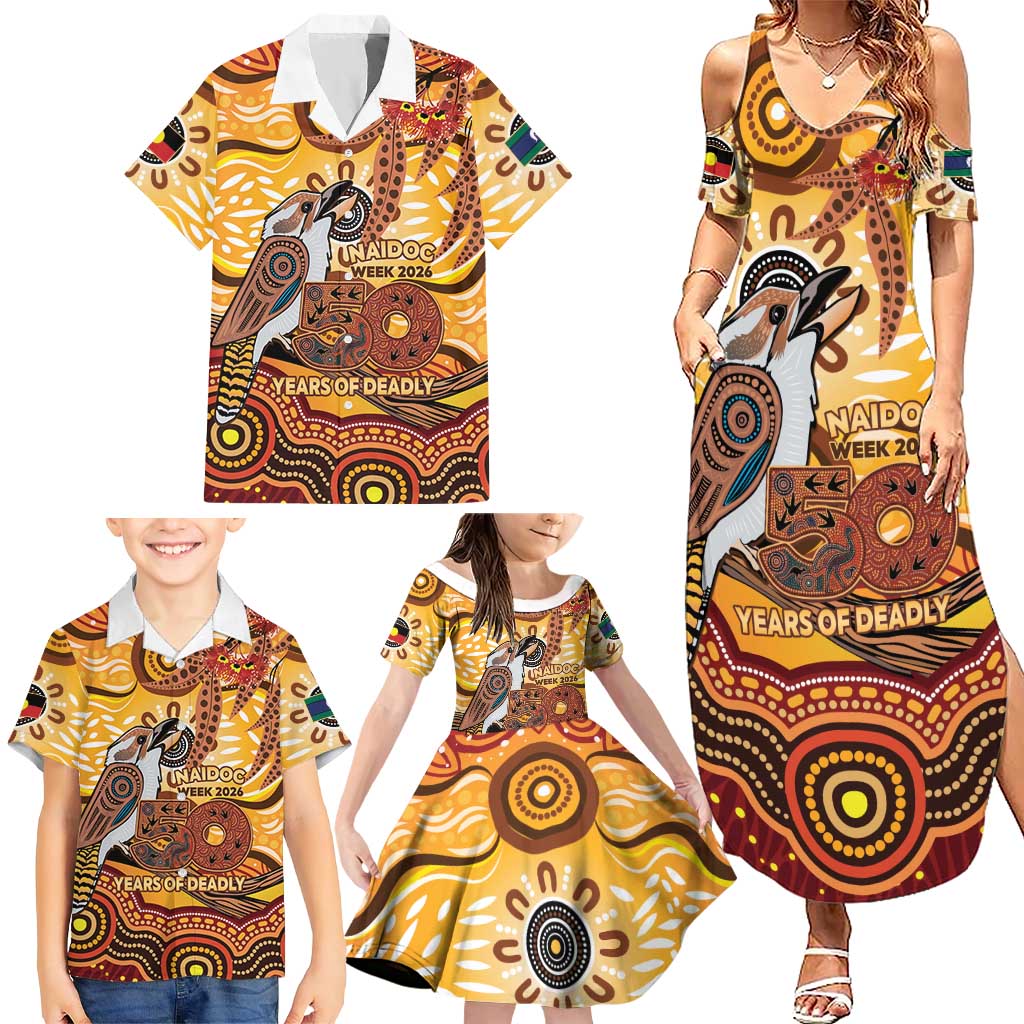 Kookaburra Australia NAIDOC Week 2026 Family Matching Summer Maxi Dress and Hawaiian Shirt 50 Years Deadly Indigenous Art