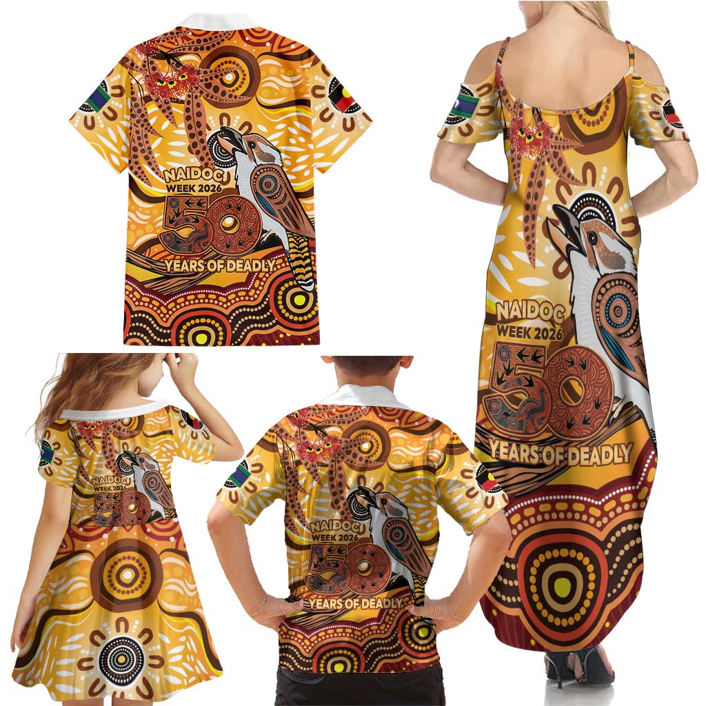Kookaburra Australia NAIDOC Week 2026 Family Matching Summer Maxi Dress and Hawaiian Shirt 50 Years Deadly Indigenous Art