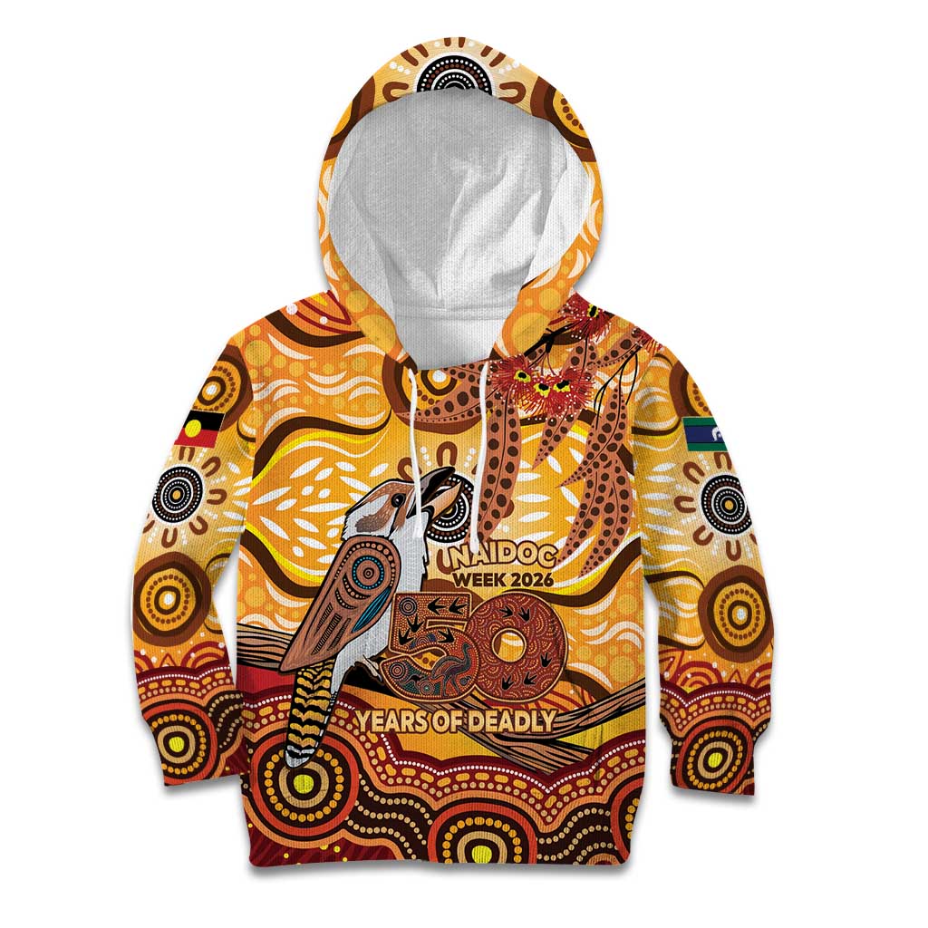 Kookaburra Australia NAIDOC Week 2026 Kid Hoodie 50 Years Deadly Indigenous Art