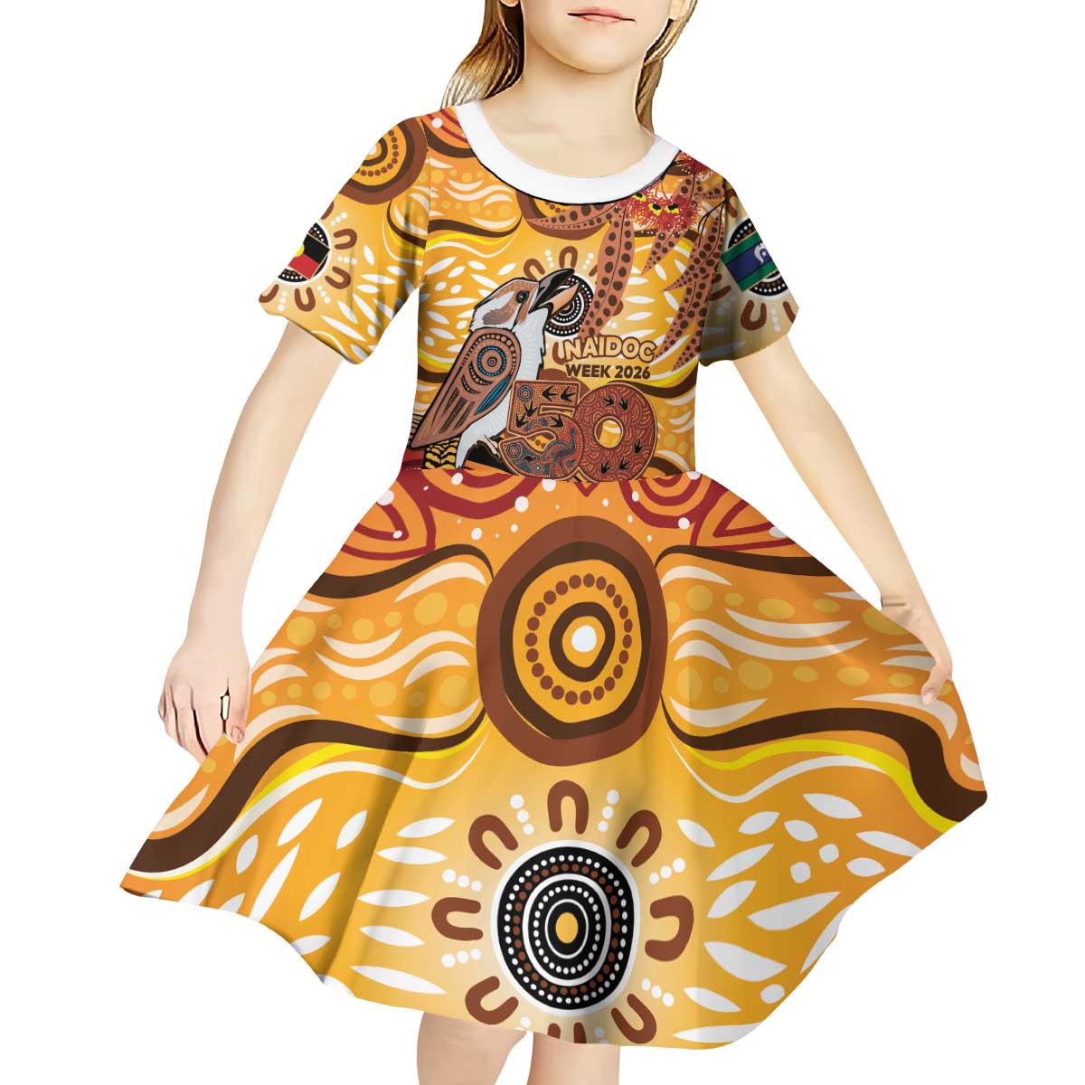 Kookaburra Australia NAIDOC Week 2026 Kid Short Sleeve Dress 50 Years Deadly Indigenous Art