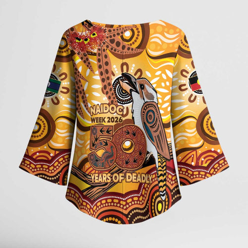 Kookaburra Australia NAIDOC Week 2026 Kimono Sleeve Blouse 50 Years Deadly Indigenous Art