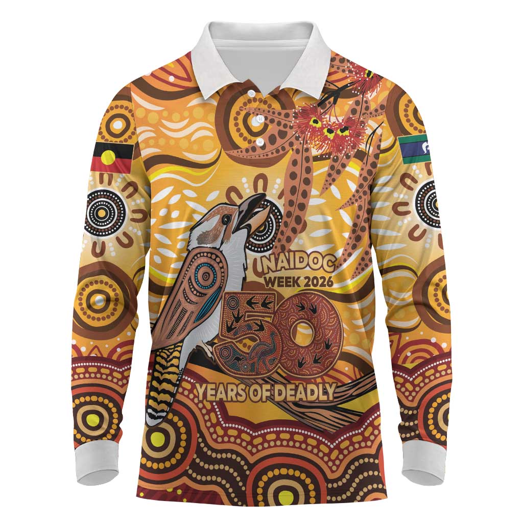 Kookaburra Australia NAIDOC Week 2026 Long Sleeve Polo Shirt 50 Years Deadly Indigenous Art