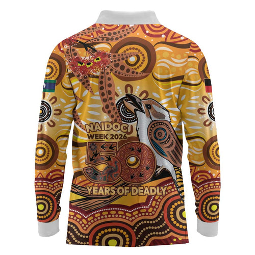 Kookaburra Australia NAIDOC Week 2026 Long Sleeve Polo Shirt 50 Years Deadly Indigenous Art
