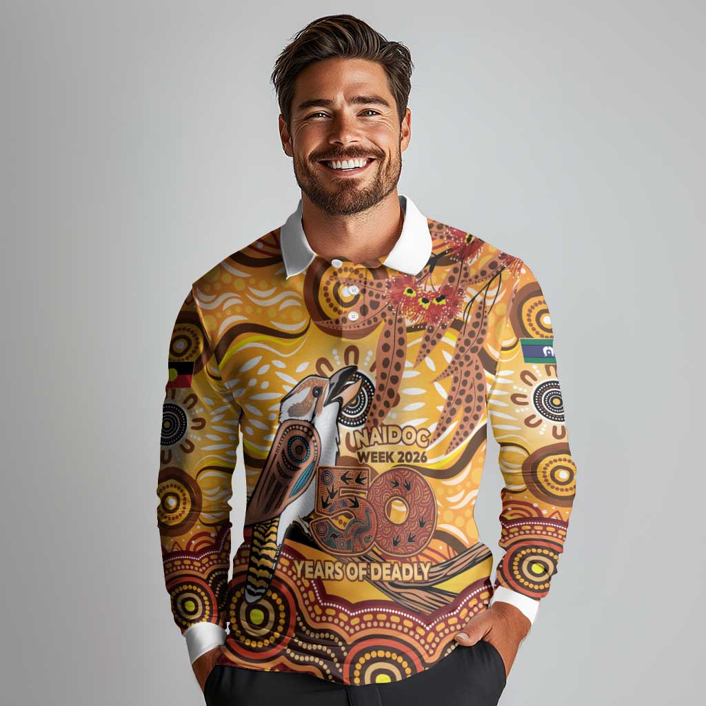 Kookaburra Australia NAIDOC Week 2026 Long Sleeve Polo Shirt 50 Years Deadly Indigenous Art