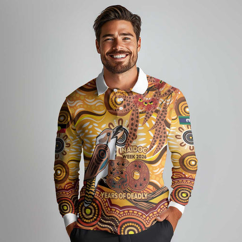 Kookaburra Australia NAIDOC Week 2026 Long Sleeve Polo Shirt 50 Years Deadly Indigenous Art