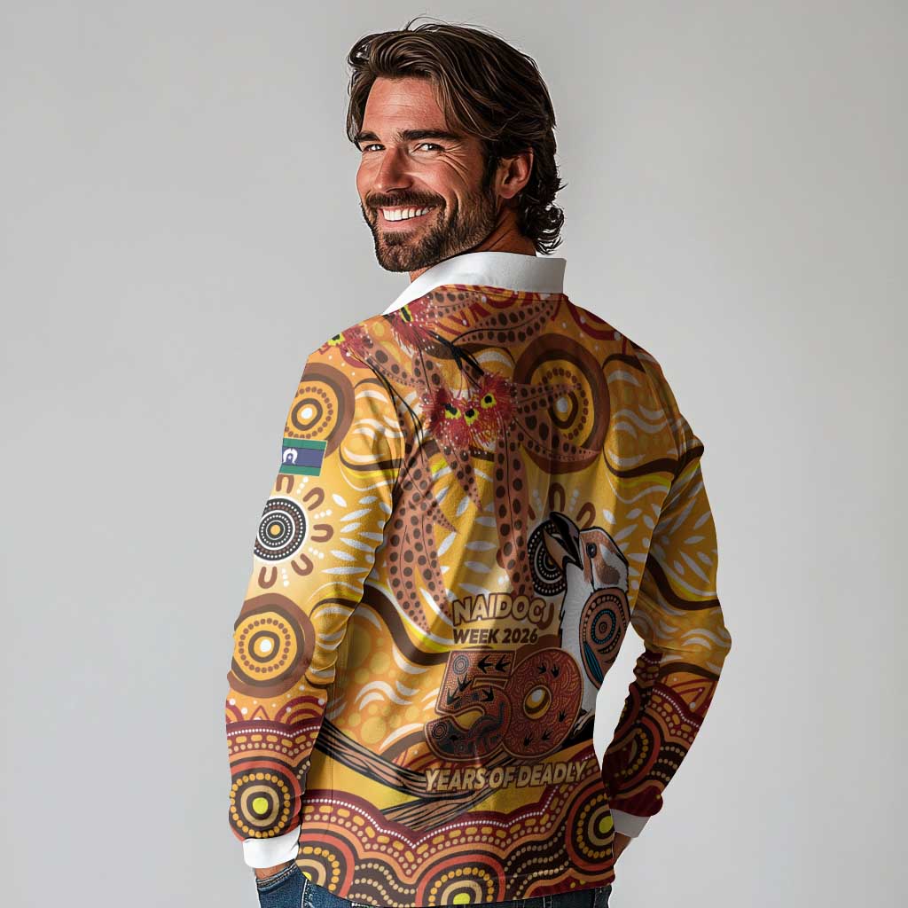 Kookaburra Australia NAIDOC Week 2026 Long Sleeve Polo Shirt 50 Years Deadly Indigenous Art
