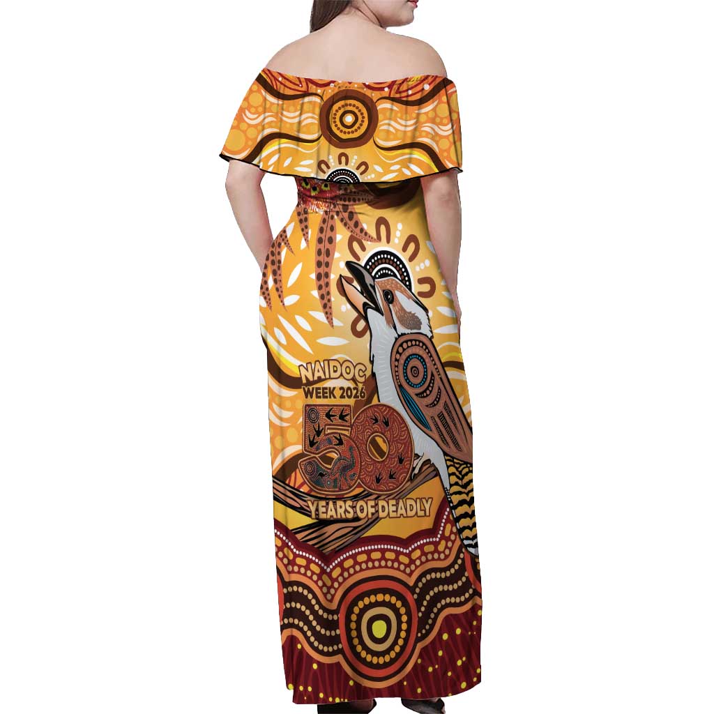 Kookaburra Australia NAIDOC Week 2026 Off Shoulder Maxi Dress 50 Years Deadly Indigenous Art