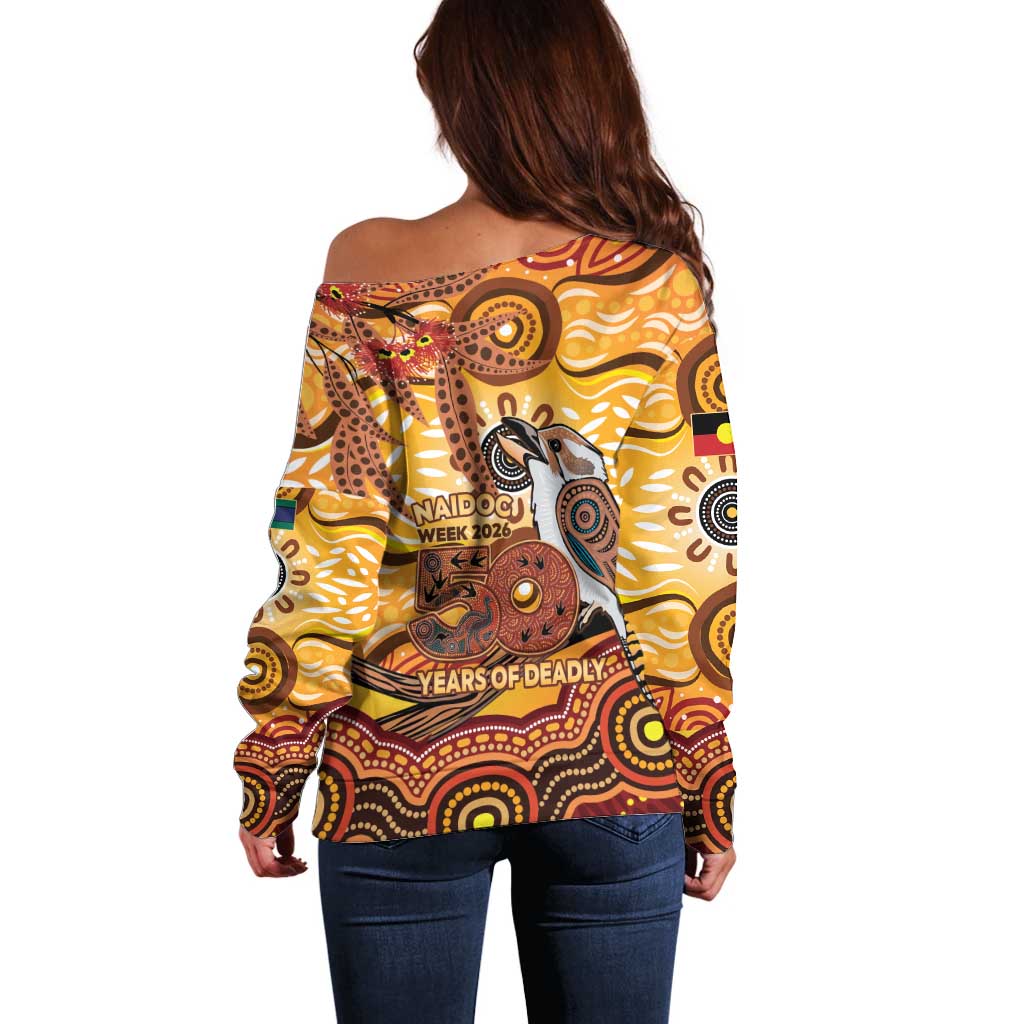 Kookaburra Australia NAIDOC Week 2026 Off Shoulder Sweater 50 Years Deadly Indigenous Art