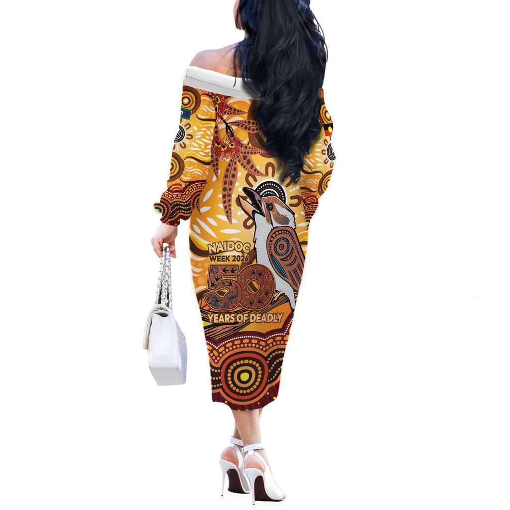 Kookaburra Australia NAIDOC Week 2026 Off The Shoulder Long Sleeve Dress 50 Years Deadly Indigenous Art