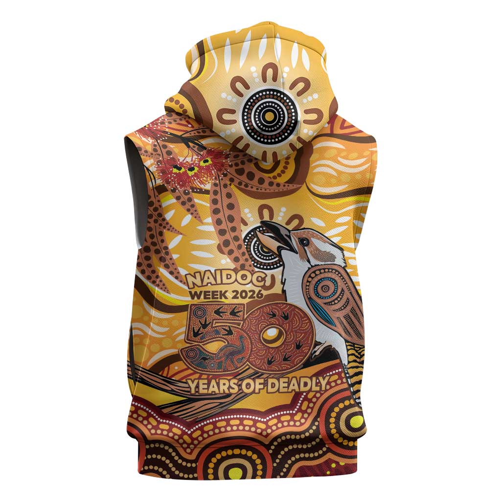 Kookaburra Australia NAIDOC Week 2026 Sleeveless Hoodie 50 Years Deadly Indigenous Art