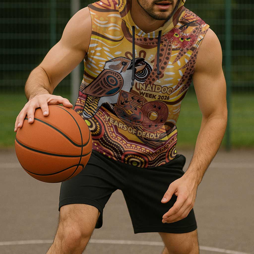 Kookaburra Australia NAIDOC Week 2026 Sleeveless Hoodie 50 Years Deadly Indigenous Art
