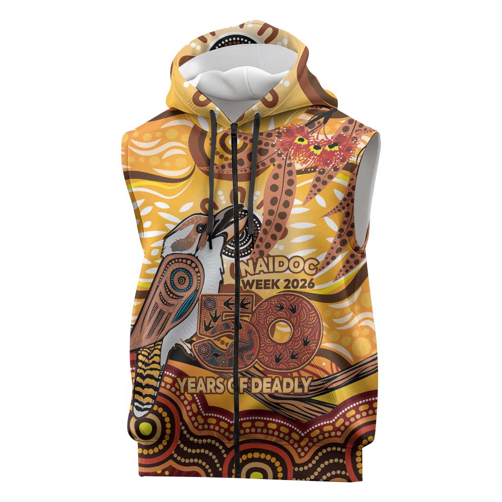 Kookaburra Australia NAIDOC Week 2026 Sleeveless Zip Hoodie 50 Years Deadly Indigenous Art