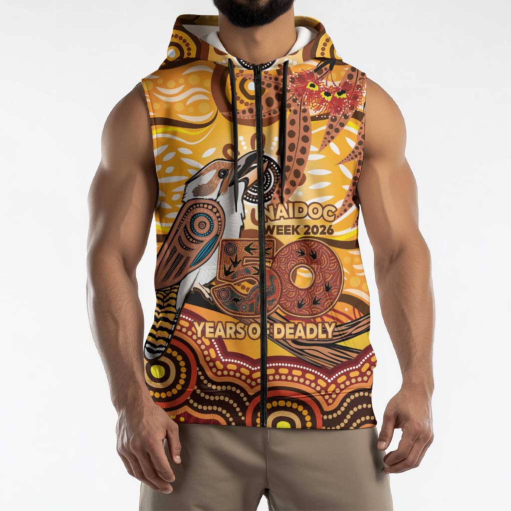 Kookaburra Australia NAIDOC Week 2026 Sleeveless Zip Hoodie 50 Years Deadly Indigenous Art