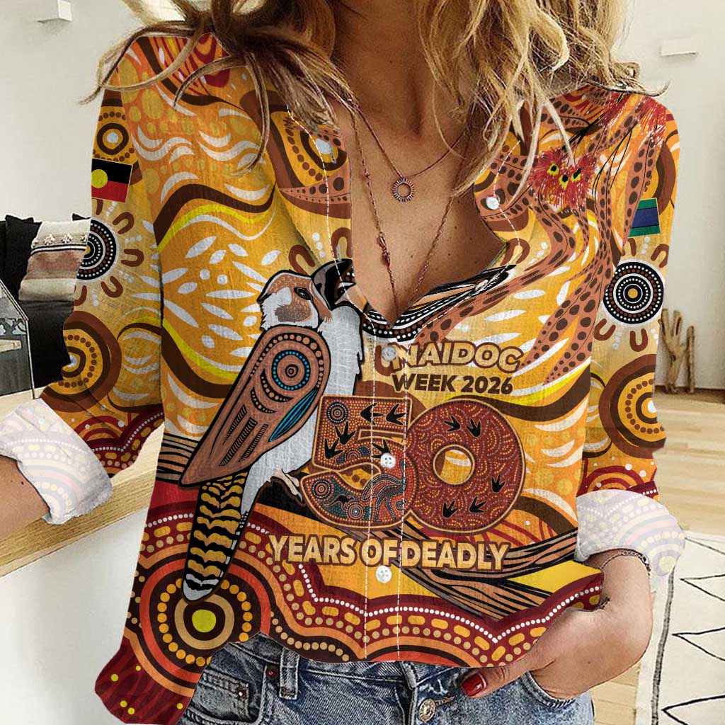 Kookaburra Australia NAIDOC Week 2026 Women Casual Shirt 50 Years Deadly Indigenous Art