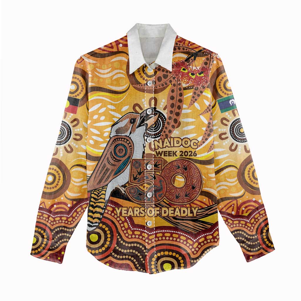Kookaburra Australia NAIDOC Week 2026 Women Casual Shirt 50 Years Deadly Indigenous Art