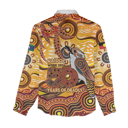 Kookaburra Australia NAIDOC Week 2026 Women Casual Shirt 50 Years Deadly Indigenous Art