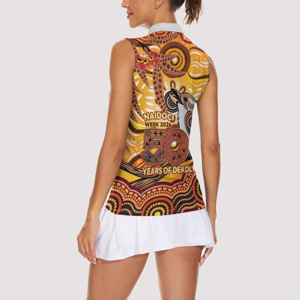 Kookaburra Australia NAIDOC Week 2026 Women Sleeveless Polo Shirt 50 Years Deadly Indigenous Art