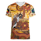 Kookaburra Australia NAIDOC Week 2026 Women V-Neck T-Shirt 50 Years Deadly Indigenous Art