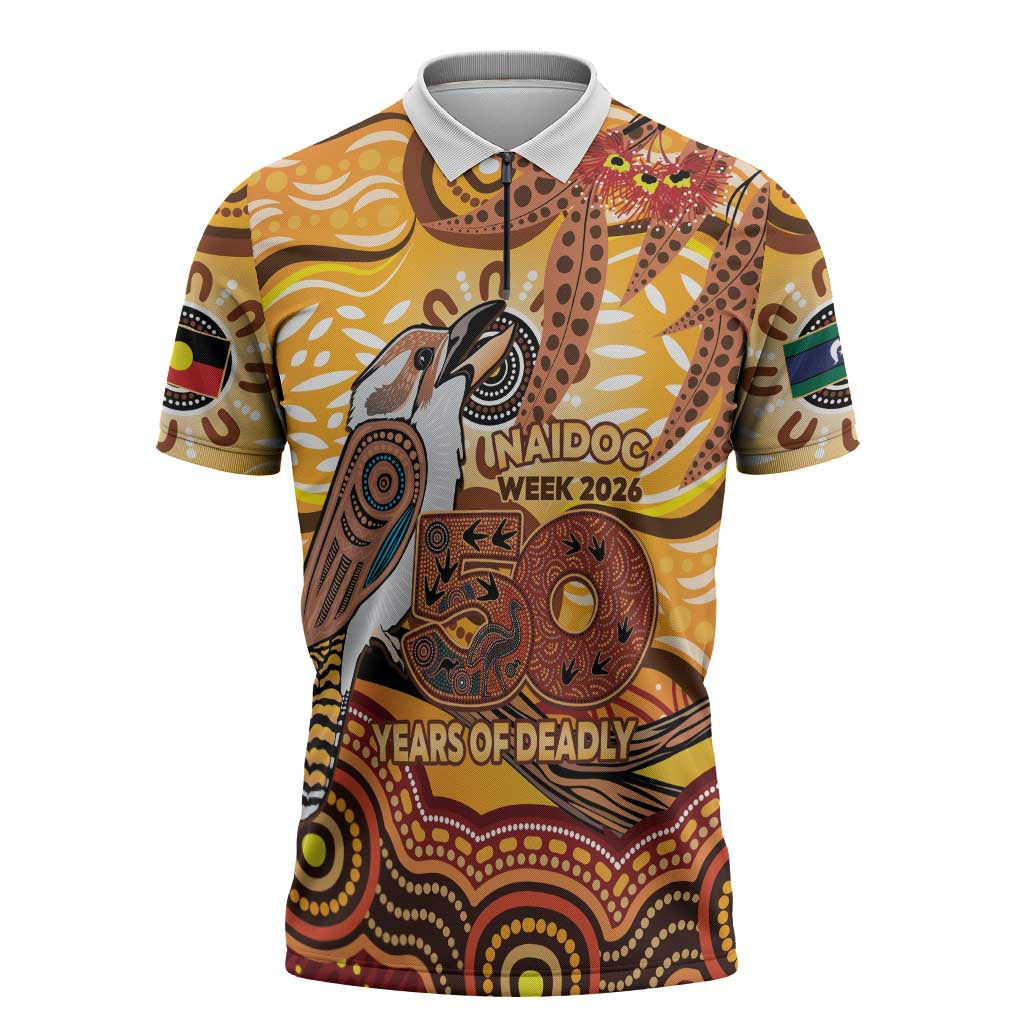 Kookaburra Australia NAIDOC Week 2026 Zipper Polo Shirt 50 Years Deadly Indigenous Art